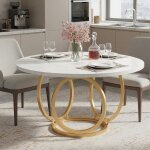 Table  manger ronde 120 75 cm table de cuisine blanche pour 4 pied mtallique dor blanc et or