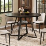 Table � manger ronde 120�120�75 cm table de cuisine moderne plateau en mdf marbre noir pieds en m�tal ...