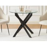 Table � manger ronde 2 personnes en verre tremp� et m�tal noir - transparent - cosima