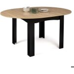 Table à manger ronde 4 - 6 personnes extensible noir + plateau bois Table à manger ronde 4 - 6 personnes extensible noir + plateau bois