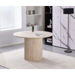 Table � manger ronde 4 personnes - plateau en c�ramique effet travertin beige - esme