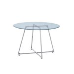 Table � manger ronde heloise chrome - plateau transparent d120 cm
