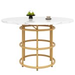 Table à manger ronde 4 personnes - redom - pieds en forme anneau métal table blanche placage de marbre ... Table à manger ronde 4 personnes - redom - pieds en forme anneau métal table blanche placage de marbre ...