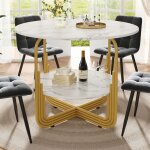 Table à manger ronde 80×80×76 cm table cuisine plateau effet marbre en mdf avec plateau central de rangement ... Table à manger ronde 80×80×76 cm table cuisine plateau effet marbre en mdf avec plateau central de rangement ...