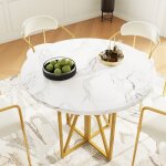 Table � manger ronde 80 x 80 x 76 cm - redom - pieds dor�s - pour 4 � 6 personnes - adapt�e aux salles ...