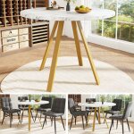 Table � manger ronde 80cm - motif marbre blanc - pieds m�tal dor�s - entretien facile - 4 places