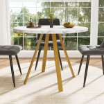 Table � manger ronde 80x80x75 cm table � manger de cuisine ou salon 4 personnes pieds m�tal motifs en ...