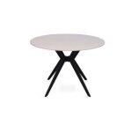 Table � manger ronde arvena ? 110 cm ? plateau en pierre fritt�e ? coloris blanc ? design m�tal �l�gant ...