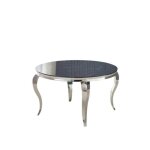 Table � manger ronde baroque marbre noir pieds chrome 130x75 cm