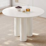 Table  manger ronde blanche design moderne 112 cm ? style scandinave minimaliste pour salon ou cuisine ...