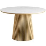 Table  manger ronde en cramique effet marbre et bois clair 6 places 120 cm - ada