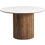 Table � manger ronde en c�ramique effet marbre et noyer 6 places �120 cm - mira
