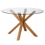 Table à manger ronde en chêne et en verre 6 personnes - oviala Table à manger ronde en chêne et en verre 6 personnes - oviala