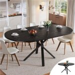 Table ronde extensible salle � manger 4 � 6 personnes effet marbre noir 100?140 cm table a manger ovale ...