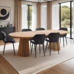 Table � manger ronde extensible 120 - 160 - 240 cm placage ch�ne naturel