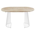 Table  manger ronde extensible en bois de chne nordique et mtal coloris blanc - longueur 120 - 200 ...
