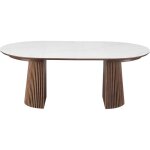 Table � manger ronde extensible en c�ramique effet marbre et bois fonc� 6 / 8 places 120 / 200 cm - ada ...