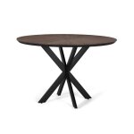 Table � manger ronde en teck recycl� - 120 cm de diam�tre - pi�tement fer - finition mate - marron fonc� ...