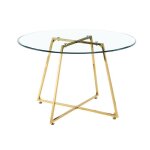 Table � manger ronde verre transparent pieds m�tal dor� 120x75cm - heloise