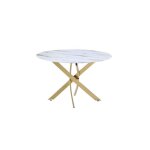 Table à manger ronde jessica marbre blanc piedsgold 100 cm 4 couverts Table à manger ronde jessica marbre blanc piedsgold 100 cm 4 couverts