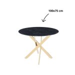 Table � manger ronde jessica marbre noir pieds gold 100 cm 4 couverts