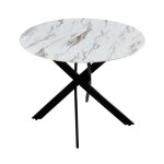 Table � manger ronde jessica en marbre blanc pieds m�tal noir 100 cm 4 couverts