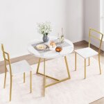 Ensemble salle � manger - promiracal - ronde 80 - plateau simili - marbre - structure m�tallique dor�e ...