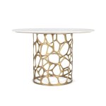 Table  manger ronde - marbre blanc - aluminium dor - 4 places - design moderne