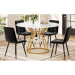 Table  manger ronde - truxen8 - motif marbre - pieds mtal - or / noir