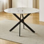 Table � manger ronde en verre tremp� - effet marbre blanc et m�tal noir ? 4 personnes ? chiara