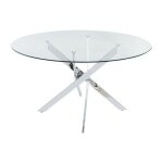 Table � manger ronde en verre tremp� transparent et m�tal chrom� ? 4 personnes ? chiara