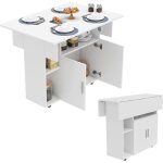 Table � manger avec roues - table d?appoint pliable mobile en bois - dining table extensible avec �tag�res ...