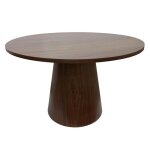 Table � manger scandinave ronde 120 cm effet bois fonc� - oviala