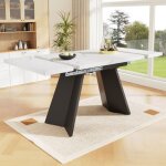 Table � manger - langtu - t�lescopique - 99 - 159�74�77 cm - plateau mdf effet marbre - pieds acier carbone ...