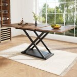 Table � manger t�lescopique extensible (120 - 160 x 80 cm) table en noyer avec pieds crois�s en m�tal ...