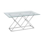 Table � manger rectangulaire verre transparent chrome ? 180�90�75 cm ? triangle