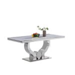 Table � manger verre marbr� blanc pied m�tal chrome 150x90 cm trofy