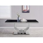 Table  manger trofy 4  6 personnes 150x90 cm chrome plateau en verre effet marbr noir