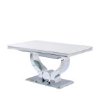 Table � manger trofy 4 � 6 personnes 150x90 cm chrome plateau en verre blanc
