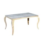 Table � manger verre marbr� greige pieds acier dor� 180x90 cm baroque
