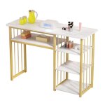 Table de manucure moderne avec motif marbr� - pour salon de beaut� avec etag�res ouvertes multiples - ...