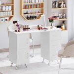 Table de manucure - relax4life - 3 tiroirs - 2 armoires - repose - poignet amovible - pieds mtalliques ...