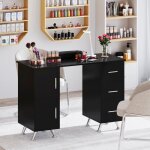 Table de manucure - relax4life - 3 tiroirs - 2 armoires - repose - poignet amovible - pieds mtalliques ...