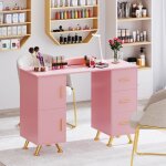 Table de manucure - relax4life - 3 tiroirs - 2 armoires - repose - poignet amovible - pieds mtalliques ...
