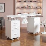 Table de manucure avec syst�me daspiration des poussi�res - 3 tiroirs - 1 armoires - repose - sur roulettes ...