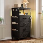 Table de nuit avec usb - table d?appoint avec lumi�res led r�glables - armoire de rangement avec 4 tiroirs ...