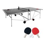 Table de ping pong outdoor grise - table pliable avec 2 raquettes et 3 balles. pour utilisation extrieure. ...
