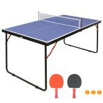 Table ping - pong pliable 137cm avec filet 2 raquettes et 3 balles - jeux int�rieur / ext�rieur - compacte ...
