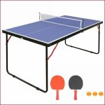 Table de ping pong pliable 4. 5ft - pr�assembl�e avec filet raquettes &amp balls - bleu
