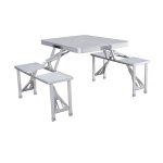 Ensemble marbueno: table et 4 si�ges avec trou pour parasol pliable aluminium gris camping plage 136x85x67 ...